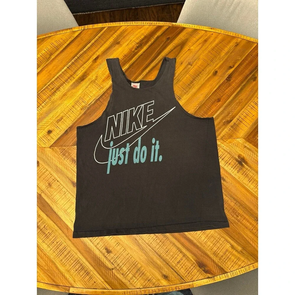 Vintage 90s Y2K Nike Just Do It Tank Top Men’s XL Faded Black Distressed Graphic